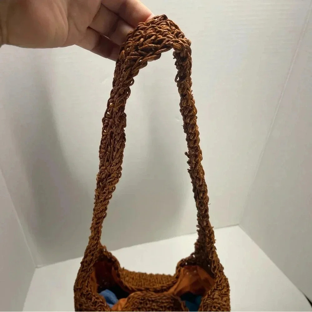 Waves Raffia Bucket Dark Orange Bag - Picture 8 of 10